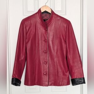 A Pop of Color! Venus Women's Red Button-Down Leather Jacket